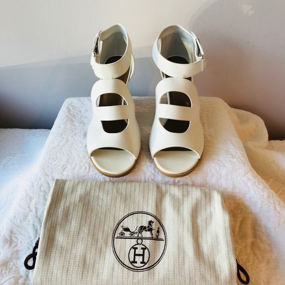 Hermes White Wedge “Merryl” Sandals US 7 - Picture 3 of 6